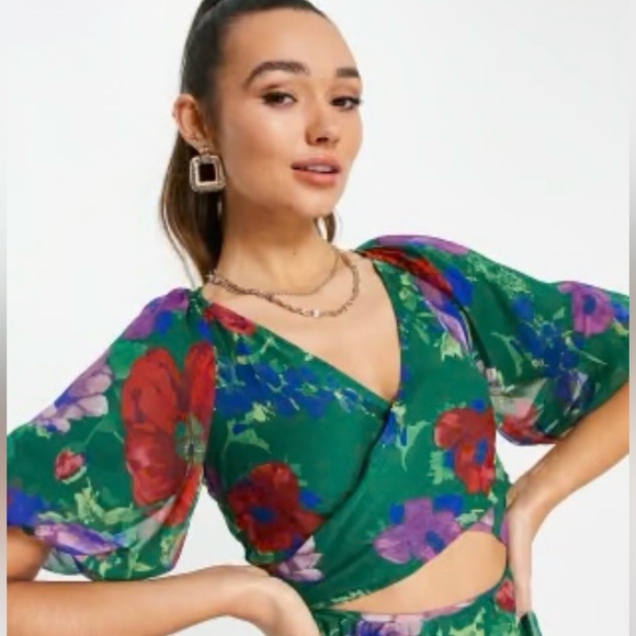 💫HP‼️💫 NWT ASOS DESIGN Floral Midi Dress in Green Multi, Size 6 - Picture 3 of 10